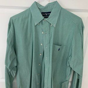 Polo by Ralph Lauren Men's Dress Shirt Green checked 161/2  34/35 Navy Horse